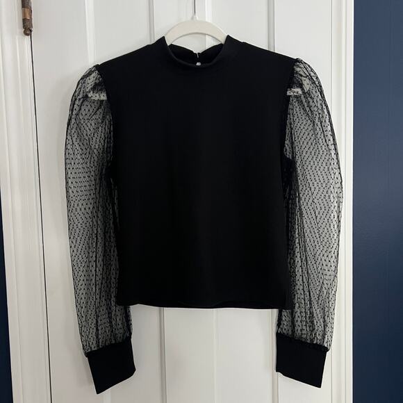 ♥️ Black Sheer Long Sleeve Top Puff Sleeves Women M Lola + Grace Whimsigoth - Picture 3 of 7